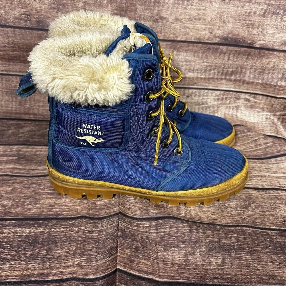 VTG KangaROOS Mens Blue Quilted Faux Fur Water Resistant Winter Boots Pocket 9